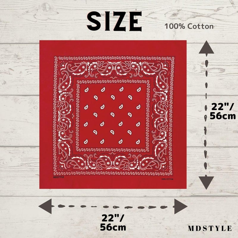 MD Style 100% Cotton Bandana for Men & Women 22" x 22" Paisley Pattern Handkerchief Headband Scarf - Image 4